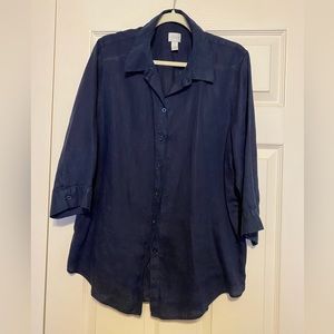 Chico’s 100%Linen Navy Shirt X-Large Chicos size 3